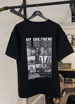 Футболка преміальна оверсайз пошиву - "my girlfriend" з вашими фото, текстом і пам'ятною датою m\l
