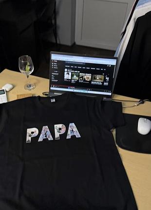 Футболка премиум для папы «papa» с собственными фото xxl, черный