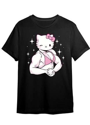 Футболка для тренувань з hello kitty | спортивна прикольна футболка в зал для жінок і чоловіків | l, чорний