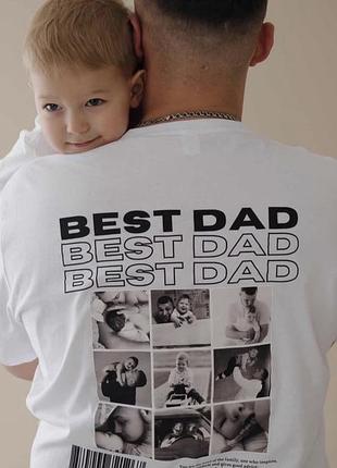 Іменна футболка "best dad" з вашими фото — персоналізований подарунок для тата l, білий