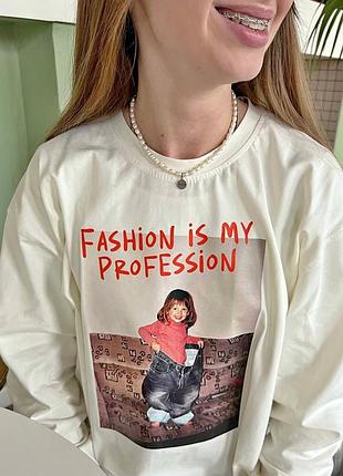 Лонгслів с детским фото и надписью "fashion is my profession" xl, черный
