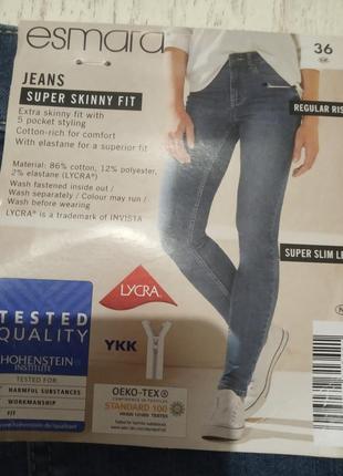 Новые шикарные джинсы super skinny fit esmara evro 36