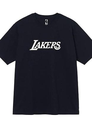 Чорна футболка loys lakers logo чорні футболки баскетбол nba лейкерс унісекс xl