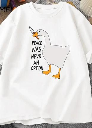 Жіноча стильна футболка loys з принтом гуся білий xl