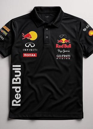 Поло в стиле racing red bull с принтами motorsport белый, m