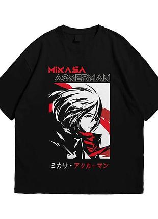 Футболка loys с принтом аниме mikasa ackerman атака титанов черный art.002 xs