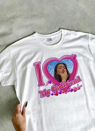 Футболка унісекс "i love my girlfriend" з вашим фото xxl, белый