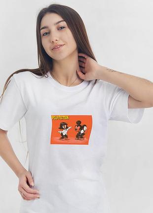 Футболка однотонна доросла біла pulp fiction, бавовна біла жіноча кримінальна s-9xl xl