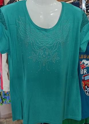 Жiночi футболки зi стразами великих розмiрiв, xxl, 3xl. однотоннi, рiзнi кольори та вiзерунки.
