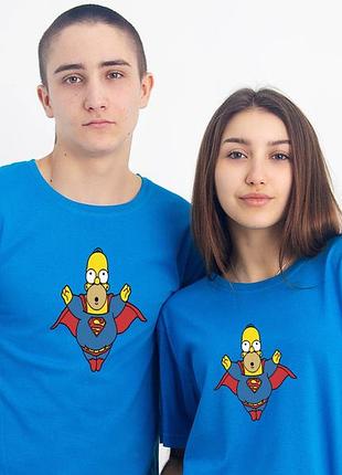 Футболка блакитна сімпсони супермен, бавовна 100% щільність 160, дизайнерська футболка гомер симпсон l