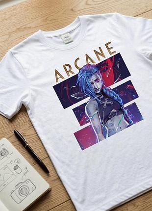 Женская футболка размер xl «arcane jinx» в gaming и streetwear стиле — стильная футболка с ярким принтом для девушек.