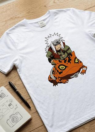 Чоловіча футболка біла з аніме принтом «naruto / наруто» з персонажем jiraiya / джирайя розмір xl. аніме футболка.