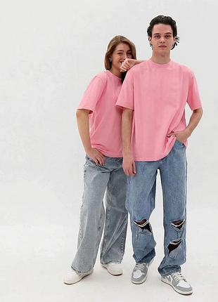 Футболка oversize базовая унисекс с коротким рукавом цвет розовый р. s, m, l l