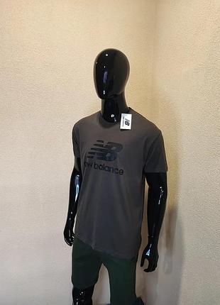 Футболка new balance 100% коттон графит з большим лого