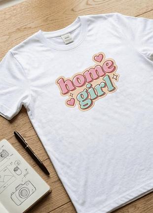 Женская футболка белая с принтом размер xl «home girl» — стильная футболка для женщин