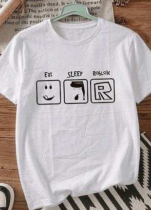Мужская футболка размер xxxl «eat sleep roblox», белая футболка с игровым принтом roblox для геймеров