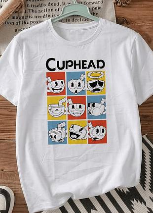 Мужская футболка размер xxxl «cuphead nine emotions», белая футболка с игровым принтом cuphead для геймеров