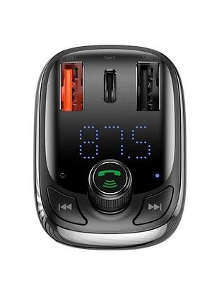 Fm‑трансмиттер baseus fm launcher s‑13 36w, bluetooth 5.0, type‑c + 2 usb (pd + qc3.0), черный