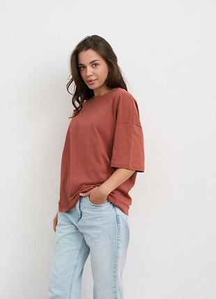 Футболка женская трикотажная оверсайз терракотовая размеры m, l, xl