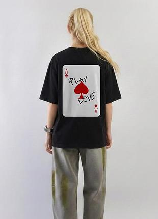 Футболка с принтом play love — туз червей, streetwear, унисекс