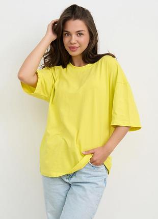 Футболка женская трикотажная оверсайз жёлтая размеры m, l, xl