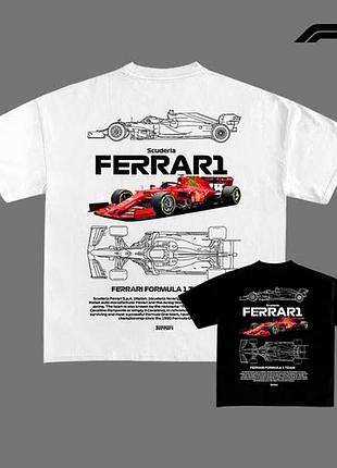 Оверсайз футболка с принтом ferrari f1 l, хаки