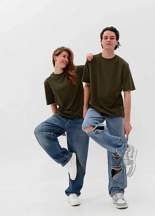 Футболка oversize базовая унисекс с коротким рукавом цвет хаки р. xs, s, m, l, xl xl