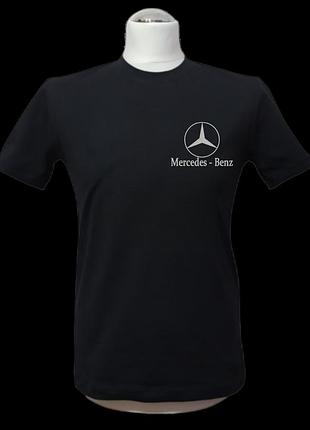 Чоловіча футболка трикотажна чорний з вишивкою логотипу марки мерседес mercedes автомобілісту 64