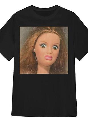 Черная футболка с принтом «barbie face meme» l, белый