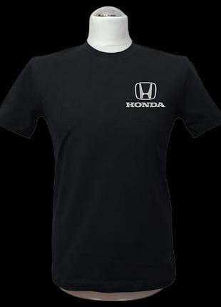 Мужская футболка трикотажная черный с вышивкой логотипа марки хонда honda автомобилисту 44