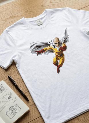 Мужская футболка белая с аниме принтом размер xxl «сайтама / saitama (one punch man)». аниме футболка. мужские футболки
