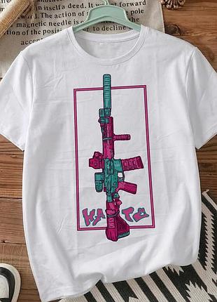 Футболка белая с принтом «ar-15 pink» размер m, унисекс футболка с ярким графическим принтом, мужская и женская футболка.