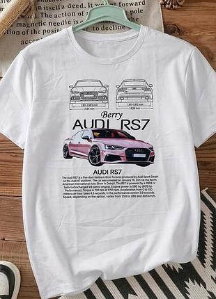 Футболка белая с принтом "audi rs7" размер м. футболка с автомобильным принтом.