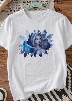 Женская футболка размер xxxl «crystal maiden dota 2» в gaming и anime стиле — белая футболка с принтом персонажа игры. футболки.