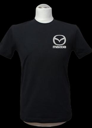 Мужская футболка трикотажная черный с вышивкой логотипа марки мазда mazda автомобилисту 70