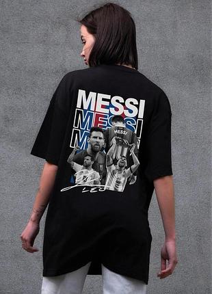 Женская оверсайз футболка without с принтом messi black l/xl 2xl-3xl