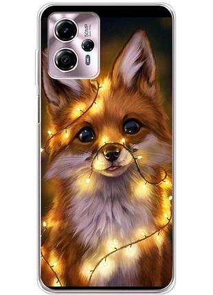 Чехол силиконовый с картинкой на motorola g13 (новогодний, лисичка)