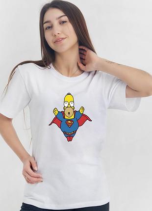 Футболка біла сімпсон супермен, бавовна біла жіноча simpsons gomer супергерой xxl