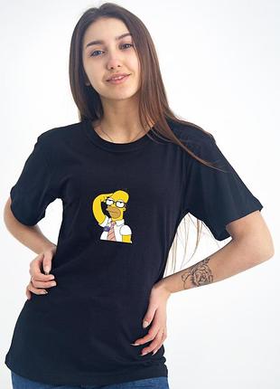 Жіноча футболка чорна гомер сімпсон, бавовняна чорний колір simpsons xl