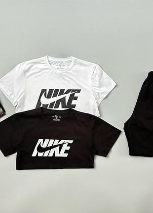 Футболка черная nike big + футболка белая nike big + шорты nike lampas + носки в подарок