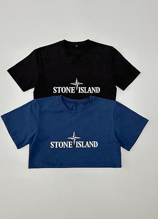 Футболка синя stone island принт + футболка чорна stone island принт