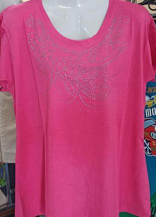 Жiночi футболки зi стразами великих розмiрiв, xxl, 3xl, 4xl,5xl. однотоннi, рiзнi кольори та вiзерунки.