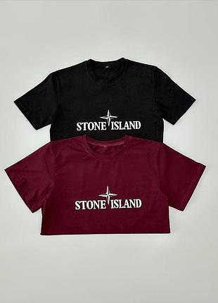 Футболка бордо stone island принт + футболка чорна stone island принт