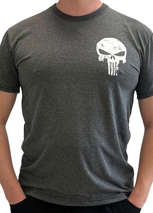 Мужская серая футболка хлопковая однотонная с принтом каратель punisher xxxl