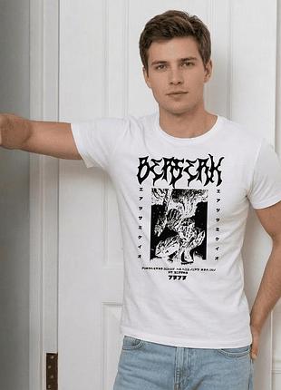 Мужская футболка белая с аниме принтом размер xxxl «berserk (guts, skull knight)» — стильная футболка унисекс, молодежная streetwear