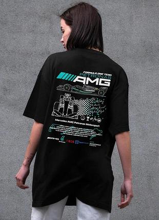 Женская оверсайз футболка without с принтом amg black l/xl 2xl-3xl