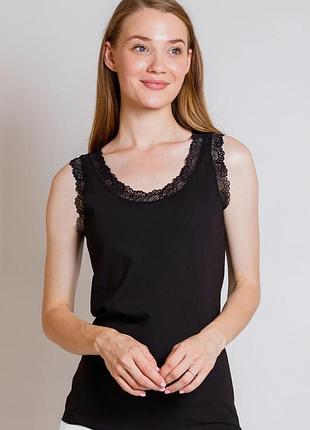 Женская майка с кружевом черный, 2xl