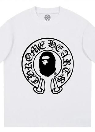 Футболка chrome hearts x bape baby milo logo унисекс хром хартс белая