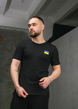 Черная мужская футболка с флагом на груди/ стильная футболка для мужчин/ повседневная базовая летняя футболка