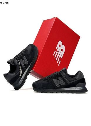 Кросівки чоловічі чорні замшеві new balance 574 all black розмір 41 42 44 45